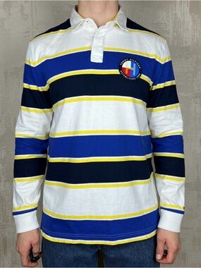Tommy Hilfiger Striped Rugby Polo in Blue, Navy, White & Yellow